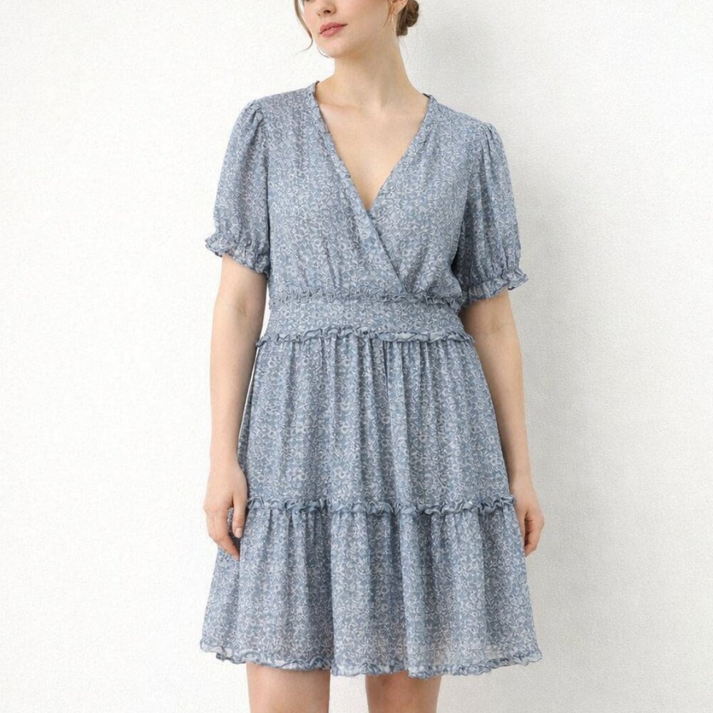 Arula Women’s Babydoll Dress Size M Blue Floral Chiffon Cottagecore Boho Fairy
